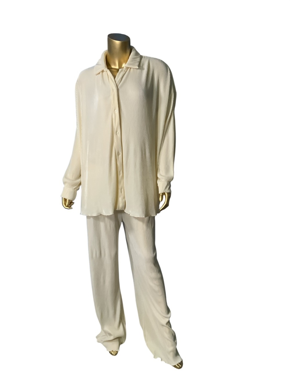 Forever21 Oversized Yellow Ribbed Knit Long Sleeve Top & Pants Set